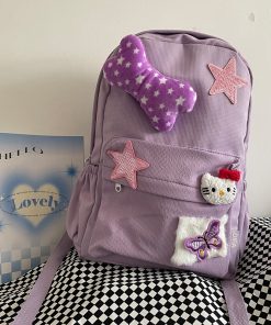 Plush Leopard Print Five-Pointed Star Backpack for Girls - Versatile College Student Bag with Cute Niche Style