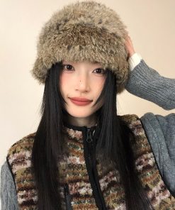 Plush Oversized Knitted Wool Bucket Hat for Women - Thickened Fisherman's Hat, Ear-Protecting, Warm for Autumn & Winter