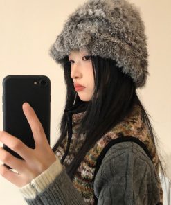 Plush Oversized Knitted Wool Bucket Hat for Women - Thickened Fisherman's Hat, Ear-Protecting, Warm for Autumn & Winter