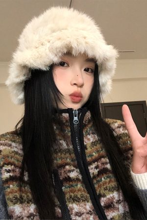 Plush Oversized Knitted Wool Bucket Hat for Women - Thickened Fisherman's Hat, Ear-Protecting, Warm for Autumn & Winter