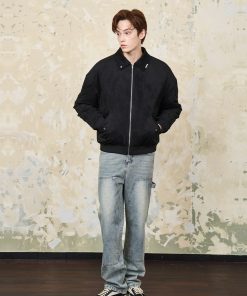 Plush Quilted MA1 Padded Jacket Coat with Stand Collar - Clean Fit, Trendy Outerwear for Y2K and Korean Style Fashion