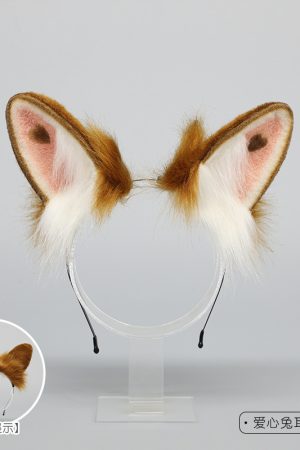 Plush Rabbit Ear Headband - Realistic 2D Animal Ears, Japanese Lolita JK Hair Accessory, Cute Christmas Headwear for Y2K Style