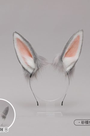 Plush Rabbit Ear Headband - Realistic 2D Animal Ears, Japanese Lolita JK Hair Accessory, Cute Christmas Headwear for Y2K Style