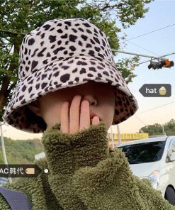Plush Retro Leopard Print Bucket Hat - Fisherman Style, Autumn/Winter Fashion, Korean Style, 90s Inspired, Trendy Accessory