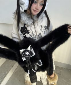 Plush Y2K Double Shoulder Bag Fluffy Mini Backpack for Women - Quirky Autumn Winter Design