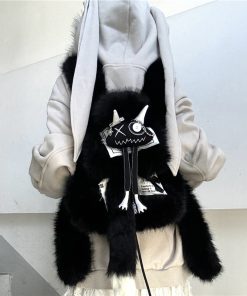 Plush Y2K Double Shoulder Bag Fluffy Mini Backpack for Women - Quirky Autumn Winter Design