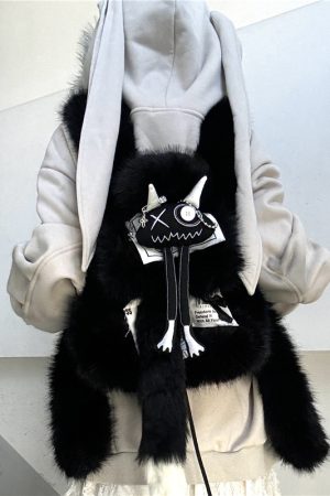 Plush Y2K Double Shoulder Bag Fluffy Mini Backpack for Women - Quirky Autumn Winter Design