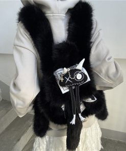 Plush Y2K Double Shoulder Bag Fluffy Mini Backpack for Women - Quirky Autumn Winter Design