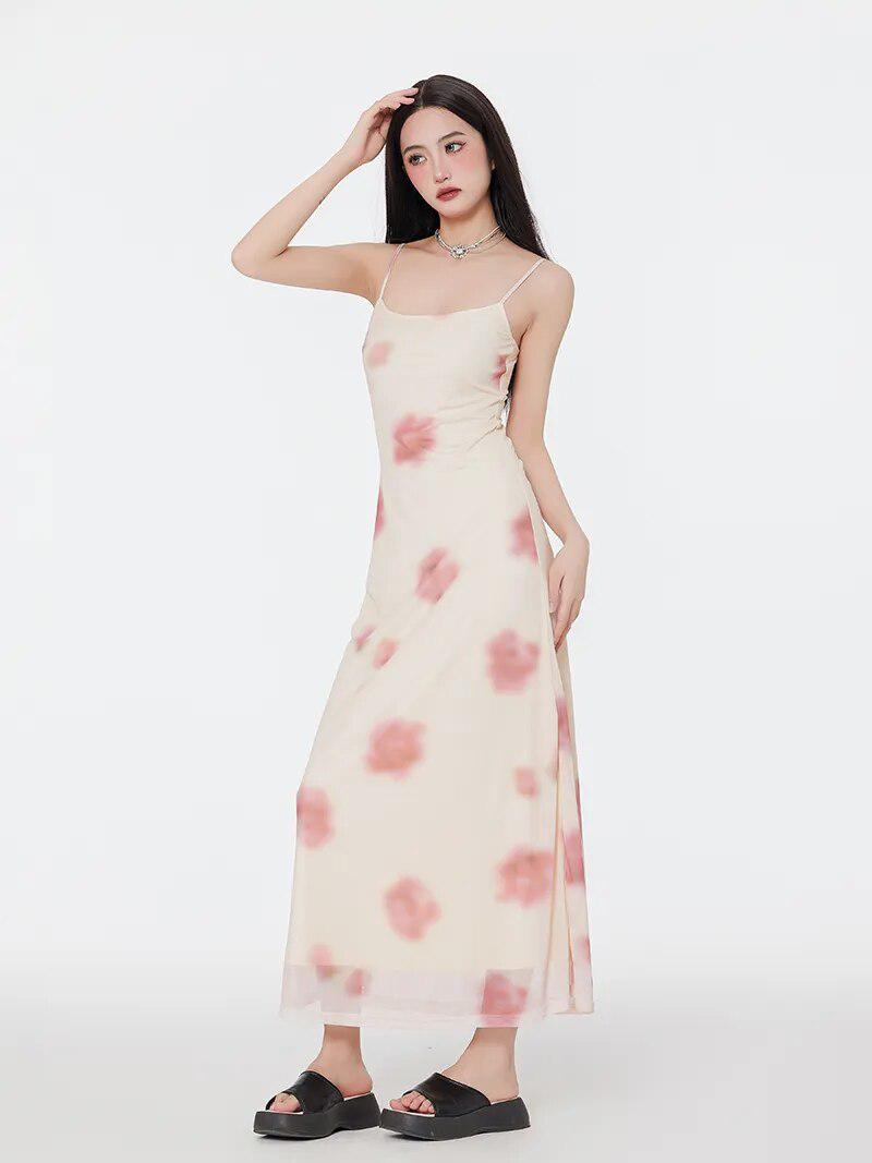 Popular Girl Style, Tops Ideas Aesthetic - Floral Mesh Spaghetti Strap Maxi Dress Popular Girl Style, Tops Ideas Aesthetic - Floral Mesh Spaghetti Strap Maxi Dress