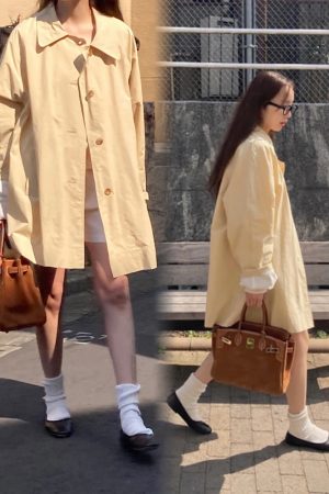Princess Diary Holiday Edition Banana Milk Soft Cute Long Trench Coat - Korean Style Fashion Outerwear