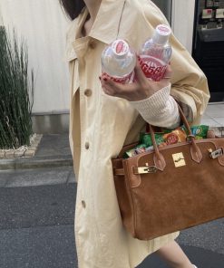 Princess Diary Holiday Edition Banana Milk Soft Cute Long Trench Coat - Korean Style Fashion Outerwear