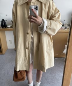 Princess Diary Holiday Edition Banana Milk Soft Cute Long Trench Coat - Korean Style Fashion Outerwear