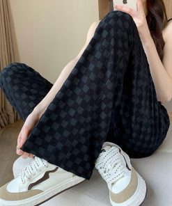 Print T Shirt Outfit, Downtown Outfits School - Y2K Checkered Sweatpants