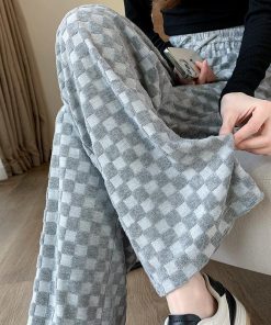 Print T Shirt Outfit, Downtown Outfits School - Y2K Checkered Sweatpants