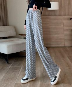 Print T Shirt Outfit, Downtown Outfits School - Y2K Checkered Sweatpants