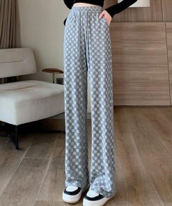 Print T Shirt Outfit, Downtown Outfits School - Y2K Checkered Sweatpants