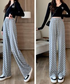 Print T Shirt Outfit, Downtown Outfits School - Y2K Checkered Sweatpants