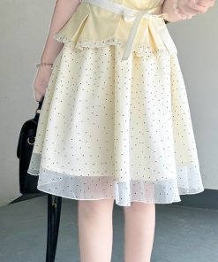 Pudding Bear JK Uniform College Style Doll Collar Top and Polka Dot Skirt Set for Women - Sweet Summer Outfit