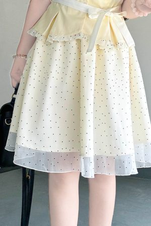 Pudding Bear JK Uniform College Style Doll Collar Top and Polka Dot Skirt Set for Women - Sweet Summer Outfit