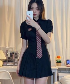 Pudding Bear Waist-Cinching A-Line Short Dress for Women - Striped Pink Spring/Summer Fashion