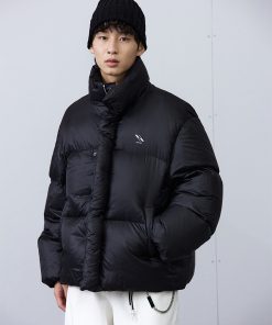 Puffed Down Jacket with Roaring Beast Logo, 90s Inspired Outerwear, Trendy Winter Coat for Street Style and Urban Fashion