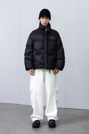 Puffed Down Jacket with Roaring Beast Logo, 90s Inspired Outerwear, Trendy Winter Coat for Street Style and Urban Fashion