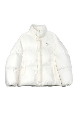 Puffed Down Jacket with Roaring Beast Logo, 90s Inspired Outerwear, Trendy Winter Coat for Street Style and Urban Fashion