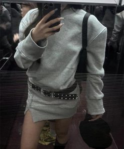 Pumpkin American-Style Spicy Girl Faux Two-Piece Fleece Sweatshirt Dress with Slit Design - Casual Fall Fashion