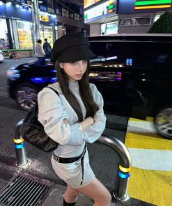 Pumpkin American-Style Spicy Girl Faux Two-Piece Fleece Sweatshirt Dress with Slit Design - Casual Fall Fashion