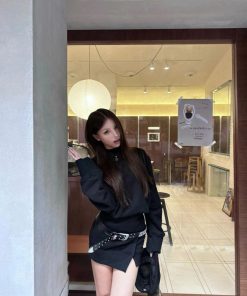 Pumpkin American-Style Spicy Girl Faux Two-Piece Fleece Sweatshirt Dress with Slit Design - Casual Fall Fashion