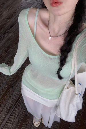 Pumpkin Chiang Mai Rainy Season Sexy Back Long Sleeve Sun Protection T-Shirt Women's Two-Piece Set
