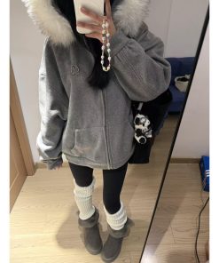 Pumpkin High-End Woolen Coat for Women with Heavy Fur Collar, Hooded Slim-Fit Cardigan Jacket, Trendy Outerwear