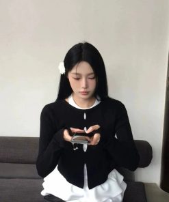 Pumpkin Hollowed-Out Round Neck Slim Fit Knitted Base Layer Top for Women - Two-Sided Layered Style for Autumn Winter 2025