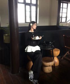 Pumpkin Hollowed-Out Round Neck Slim Fit Knitted Base Layer Top for Women - Two-Sided Layered Style for Autumn Winter 2025