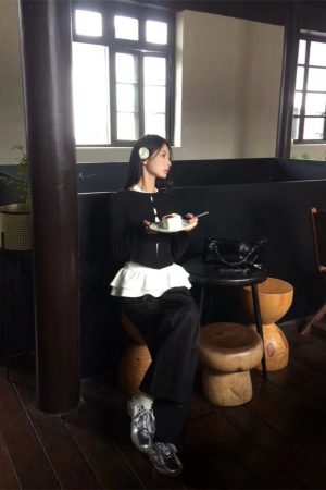 Pumpkin Hollowed-Out Round Neck Slim Fit Knitted Base Layer Top for Women - Two-Sided Layered Style for Autumn Winter 2025