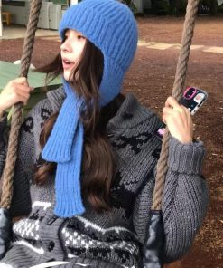 Pumpkin Korean Style Bow Tie Knitted Wool Cardigan for Women, Relaxed Fit, Toggle Button, Color-Blocked Sweater Coat