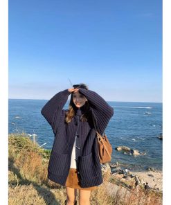 Pumpkin Korean Style Loose High-Neck Toggle Thick Knitted Cardigan Sweater for Women - Autumn Winter Fashion Essential