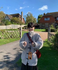 Pumpkin Korean Style Loose High-Neck Toggle Thick Knitted Cardigan Sweater for Women - Autumn Winter Fashion Essential