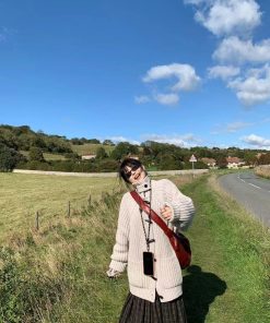 Pumpkin Korean Style Loose High-Neck Toggle Thick Knitted Cardigan Sweater for Women - Autumn Winter Fashion Essential