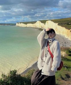 Pumpkin Korean Style Loose High-Neck Toggle Thick Knitted Cardigan Sweater for Women - Autumn Winter Fashion Essential