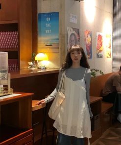 Pumpkin Lace Hollow Out Camisole Dress with Drawstring and Lace Skirt, Women's Layering Piece, Y2K Fashion Outerwear