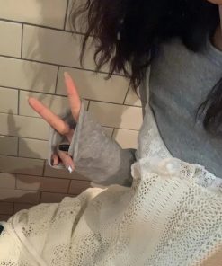 Pumpkin Lace Hollow Out Camisole Dress with Drawstring and Lace Skirt, Women's Layering Piece, Y2K Fashion Outerwear