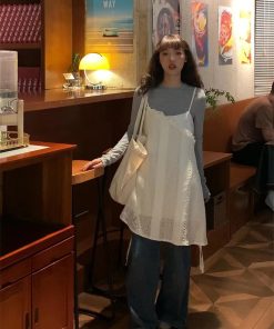 Pumpkin Lace Hollow Out Camisole Dress with Drawstring and Lace Skirt, Women's Layering Piece, Y2K Fashion Outerwear