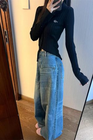 Pumpkin Loose Straight Wide-Leg Washed Denim Floor-Length Pants for Women - Vintage Korean Style Casual Trousers