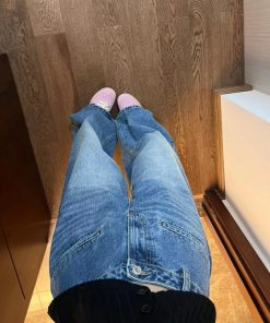 Pumpkin Loose Straight Wide-Leg Washed Denim Floor-Length Pants for Women - Vintage Korean Style Casual Trousers