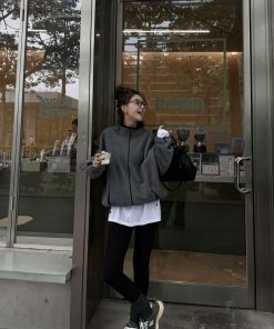 Pumpkin Orange Casual Loose Fleece Thick Jacket with Zipper - Cozy Autumn Winter Hoodie Outerwear for 2025 Y2K Style