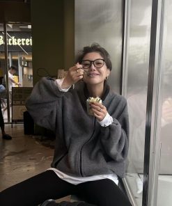 Pumpkin Orange Casual Loose Fleece Thick Jacket with Zipper - Cozy Autumn Winter Hoodie Outerwear for 2025 Y2K Style