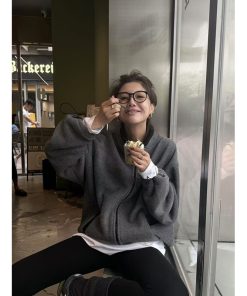 Pumpkin Orange Casual Loose Fleece Thick Jacket with Zipper - Cozy Autumn Winter Hoodie Outerwear for 2025 Y2K Style