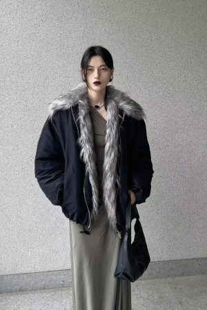 Pumpkin Oversized Fur-Lined High Collar Parka Jacket - American High Street Style