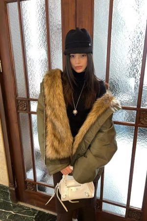 Pumpkin Oversized Fur-Lined High Collar Parka Jacket - American High Street Style